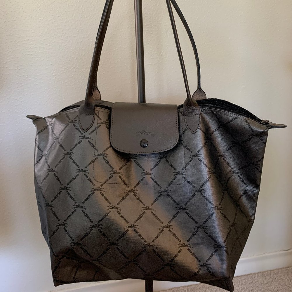 Longchamp Large Le Pilage Silver Logo Tote